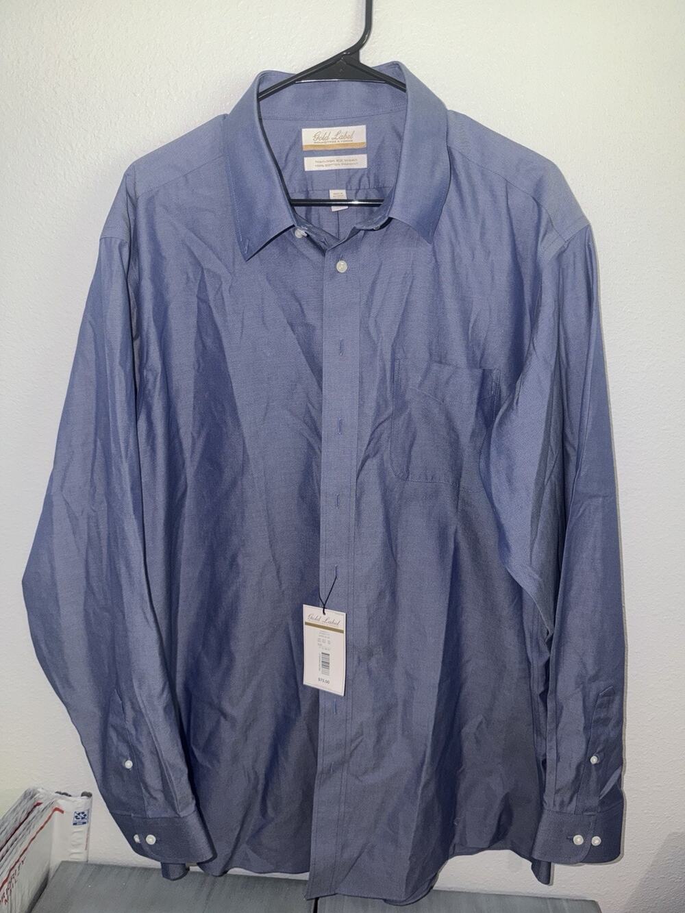 NWT RoundTree And Yorke Gold Label Men’s Shirt sz 17.5 36/37 Tall Blue (AN2)